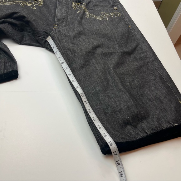 Coogi Baggy Denim‎ Short Black Hip Hop Y2K Mens Size 38 x 17 Embroidered Velvet - Picture 9 of 15